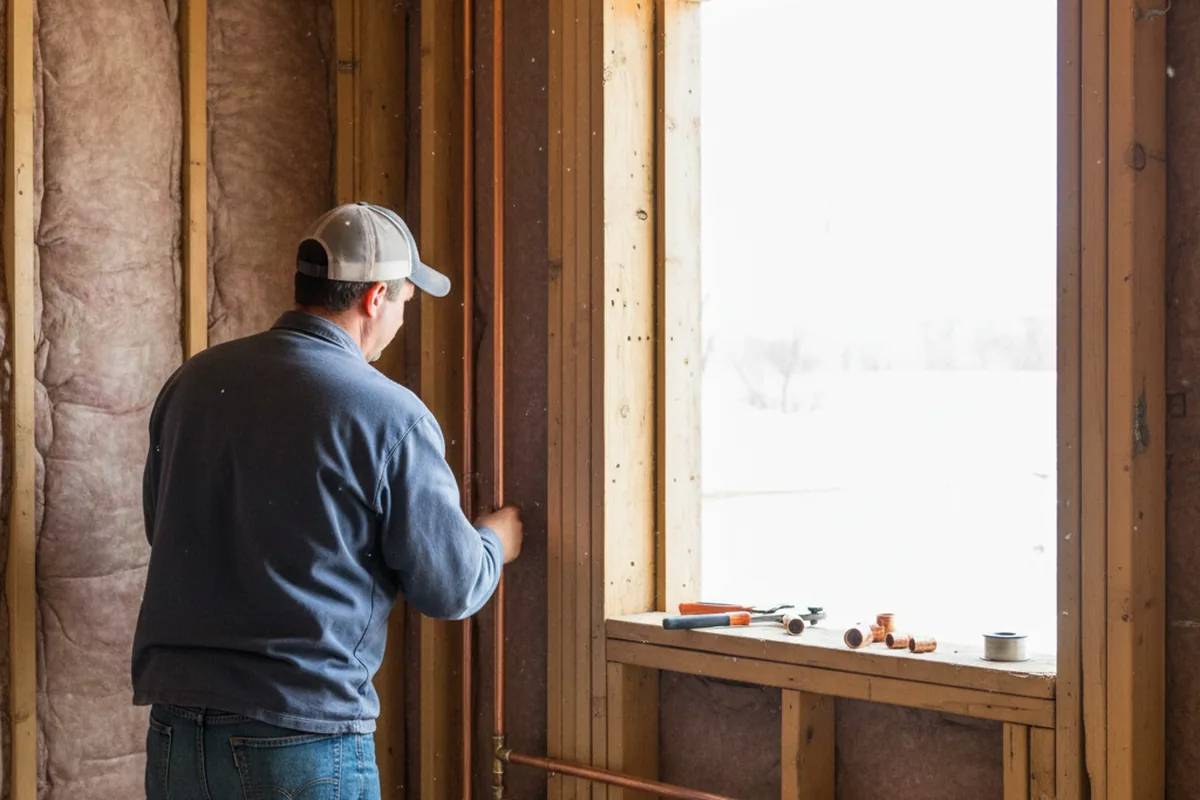 Licensed plumber running new copper supply lines in a Biscoe home